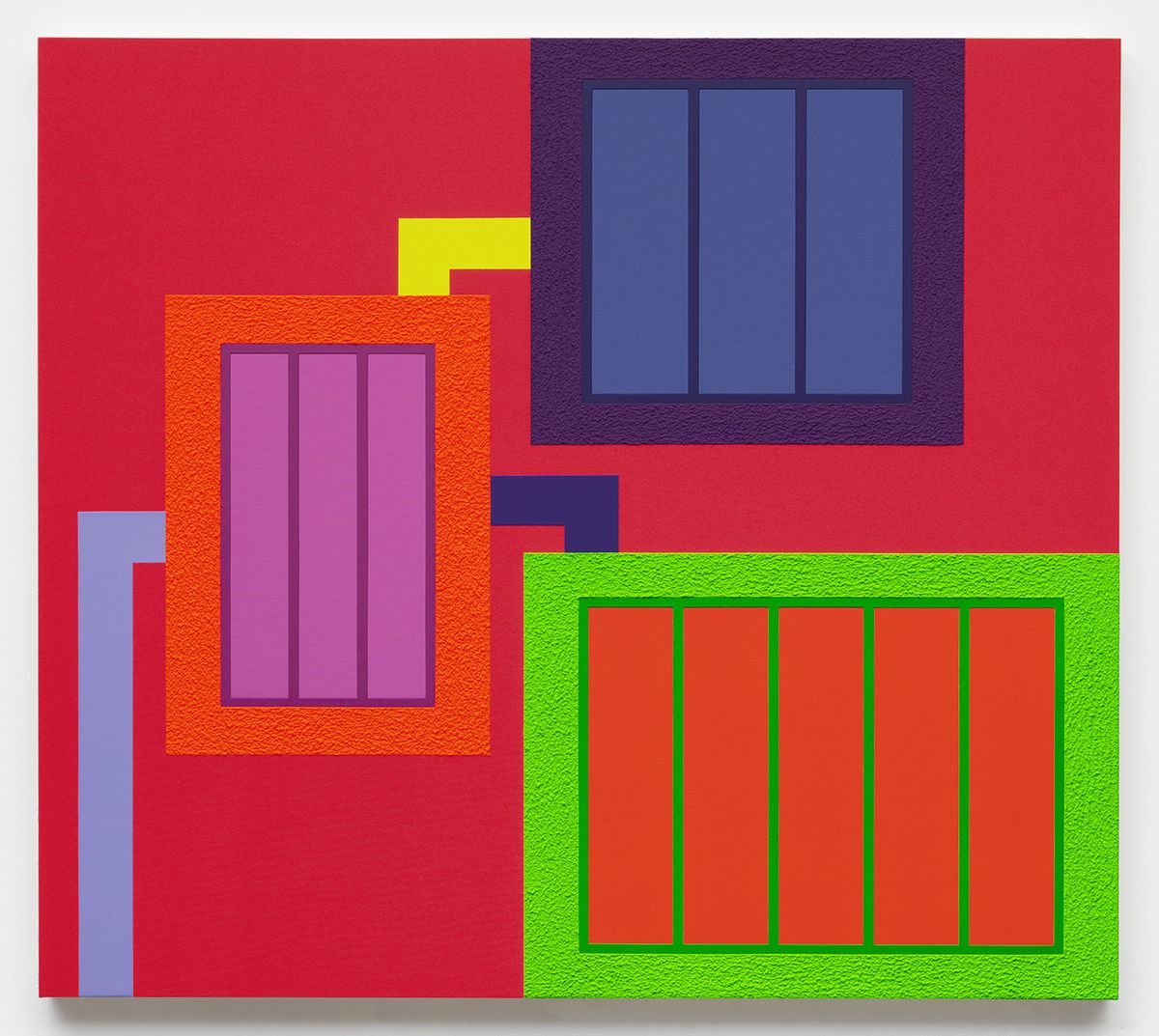 Peter Halley, Dismissed, 2017 Acrylic, fluorescent acrylic, and Roll-A-Tex on canvas 71 x 80 inches (180.3 x 203.2 cm)