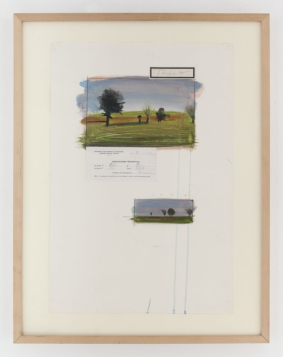 Candy Jernigan, Italian Landscape Series, Torino, 1989, Acrylic and collage on paper, Image: 22 x 15 inches (55.9 x 38.1 cm), Frame: 26 7/8 x 20 7/8 x 1 1/2 inches (68.3 x 53 x 3.8 cm)