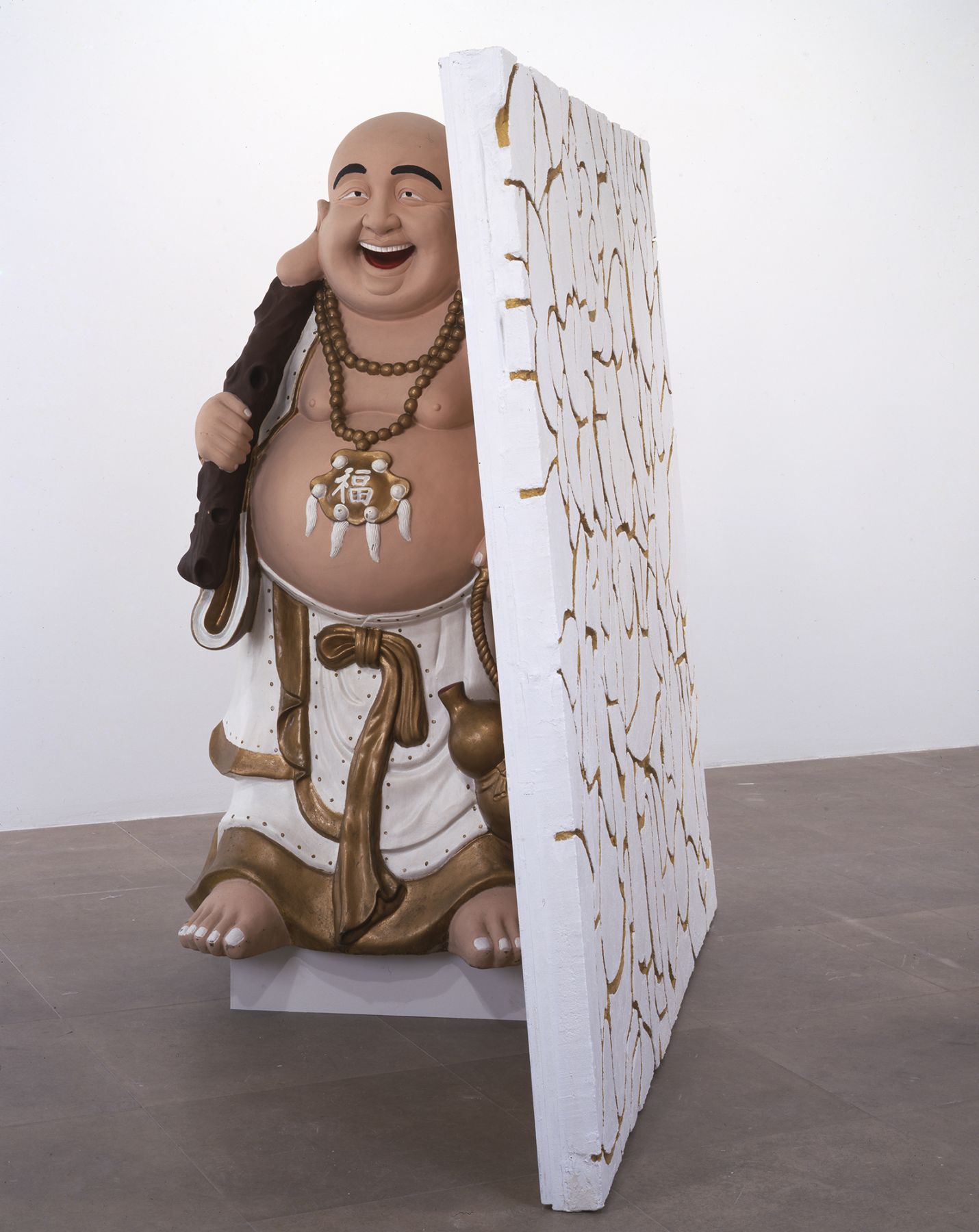 Rachel Harrison Buddha with Wall, 2004 Wood, polystyrene, cement, acrylic, and fiberglass Buddha 80 x 82 x 40 inches (203.2 x 208.3 x 101.6 cm)