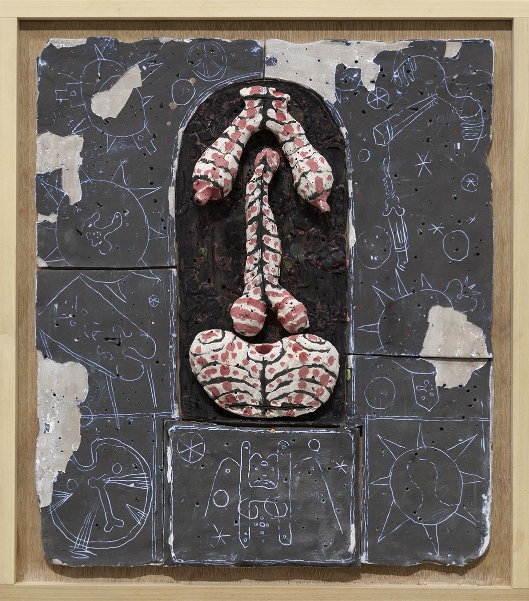 Richard Hawkins Nawiki, Father God the Hermaphrodite, 2016 Glazed ceramic in artist's frame 25 3/4 x 22 3/4 x 3 inches (65.4 x 57.8 x 7.6 cm)