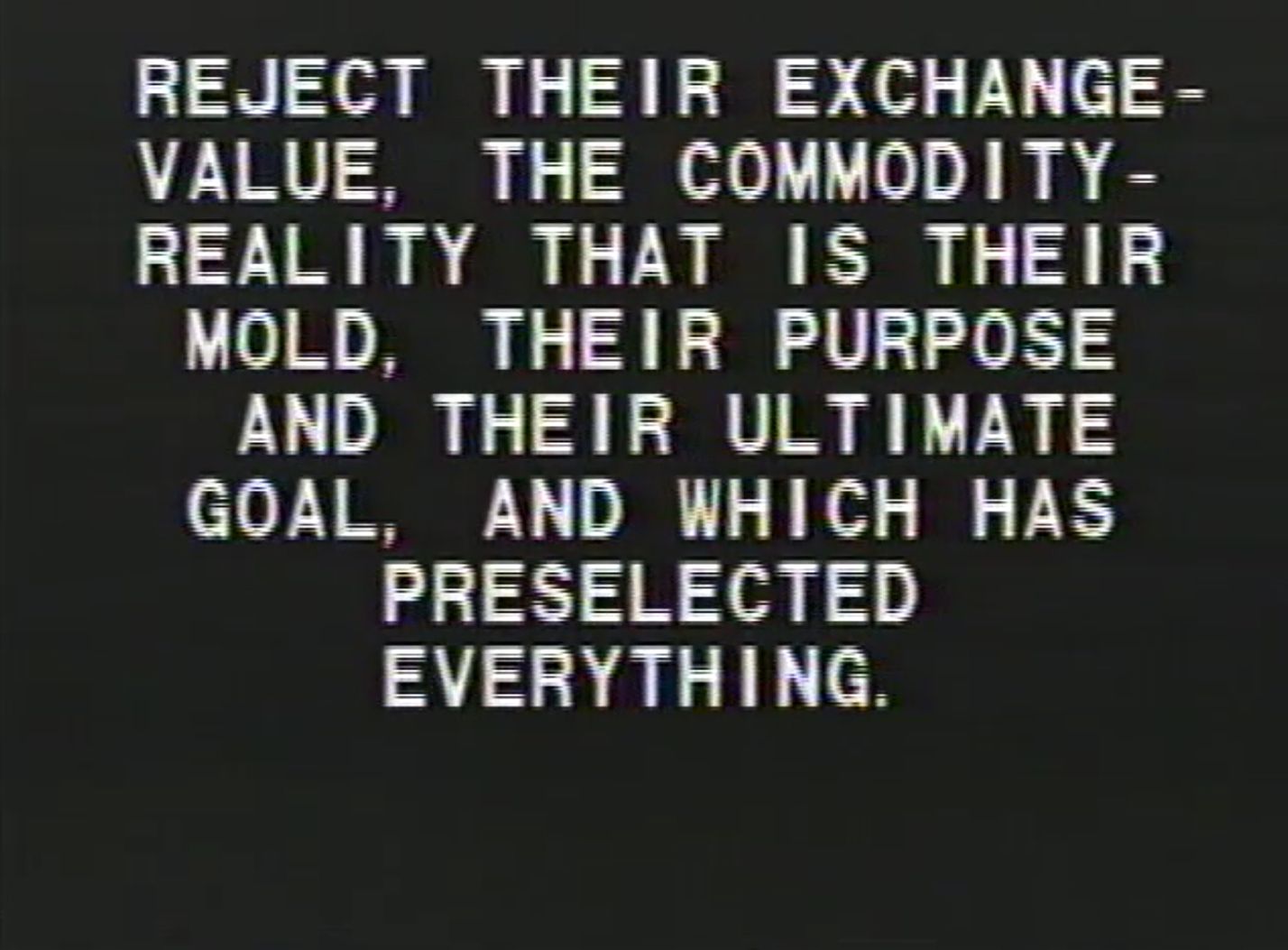 Tony Cokes, Black Celebration, 1988 (still)