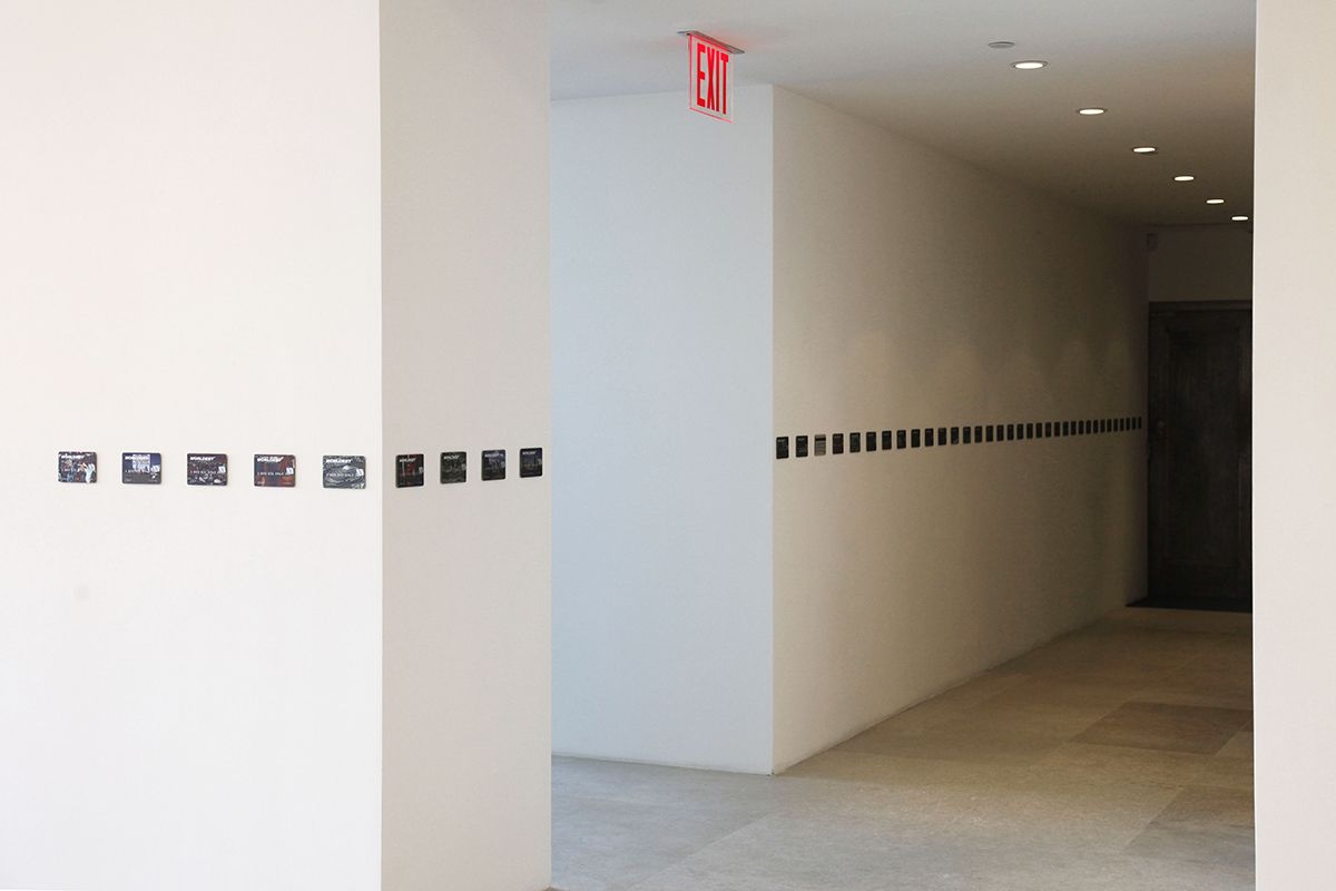 John Knight Worldebt, 1994 Lithography on aluminum 165 parts, 3 1/8 x 5 1/8 inches (8 x 13 cm) each
