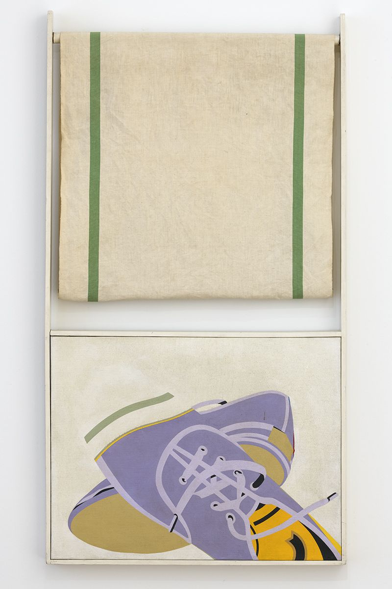 Hervé Télémaque Déjà-vu, 1967 Oil on canvas with a towel 45.28 x 24.8 x .79 inches (115 x 63 x 2 cm)