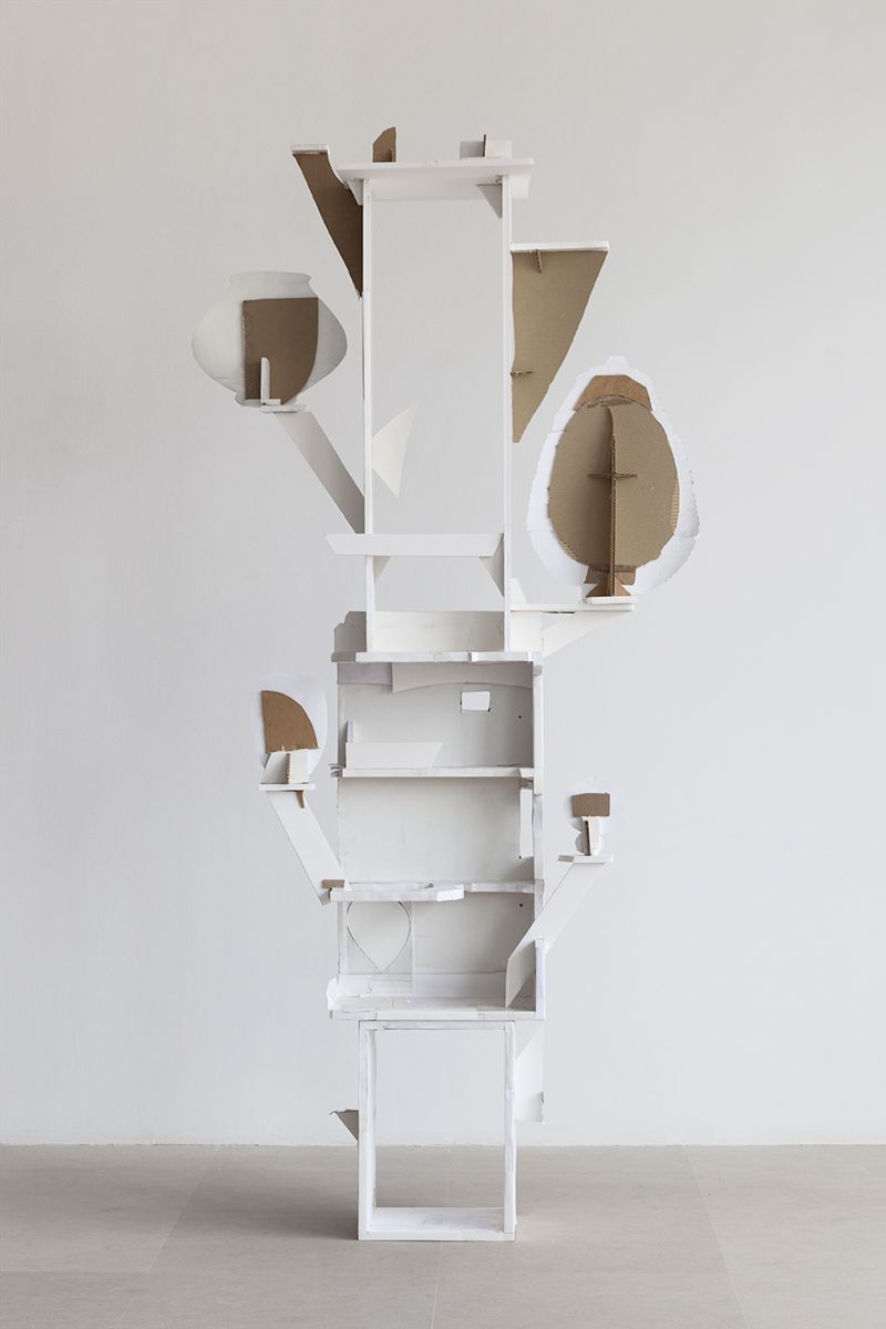 Gedi Sibony, Eight More Petals, 2013, Foam core, cardboard, inkjet print, tape, 97 x 44 x 18 inches