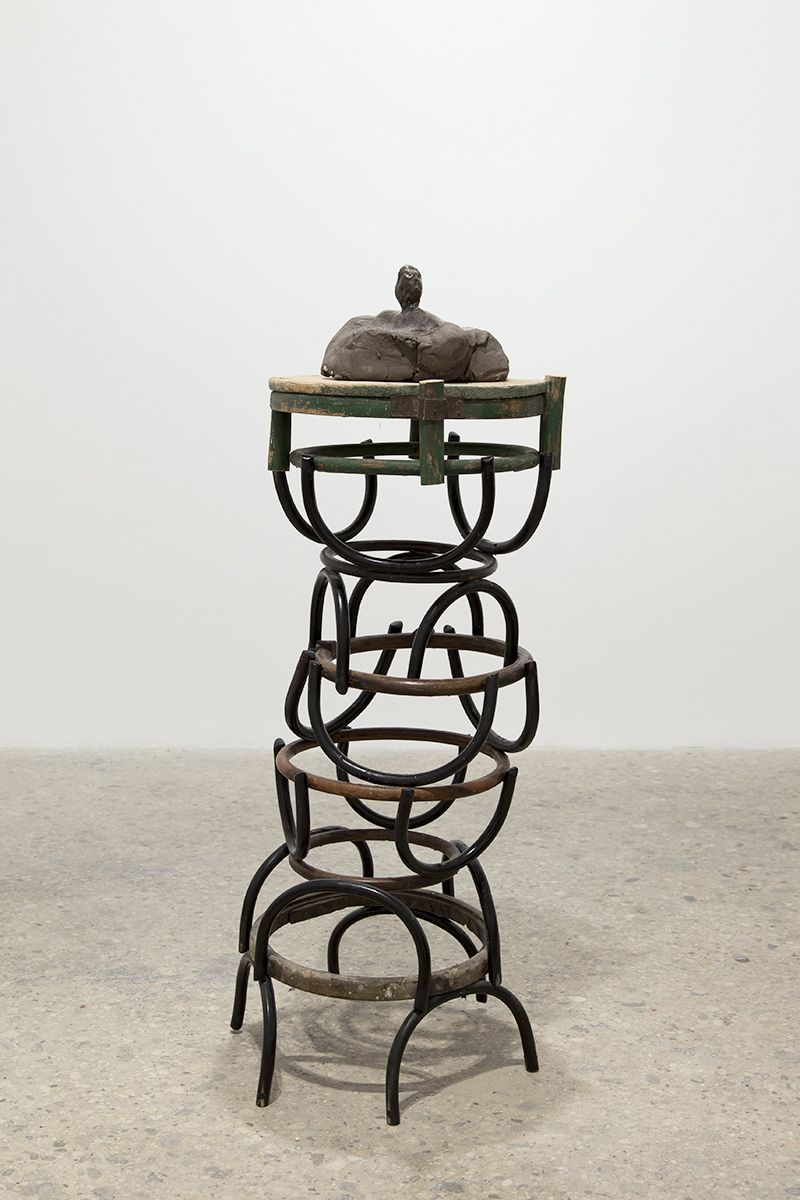 Gelatin New York Golem, 2017 Wood, glazed ceramic 50 3/8 x 19 5/8 x 19 5/8 inches (128 x 50 x 50 cm)