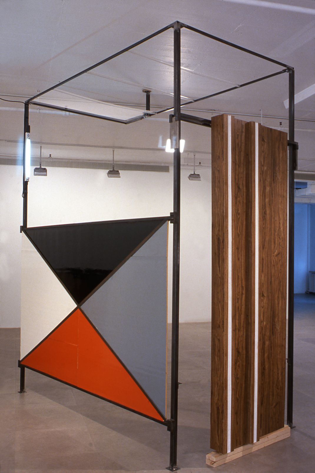 Heidie Gianotti, When Suburban Living Was Good, 2001 (detail), Steel, plexi, insulation, caulking, vinyl, super 8 film, Dimensions variable