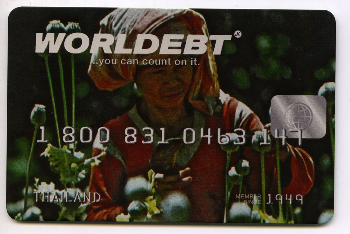 John Knight Worldebt, 1994 Lithography on aluminum 165 parts, 3 1/8 x 5 1/8 inches (8 x 13 cm) each
