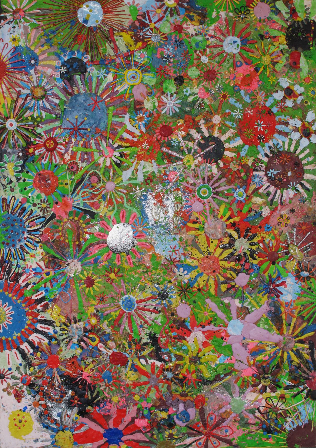 Gelitin Flower painting 2009 plasticine on wood panel 75 x 53 x 3/4 inches