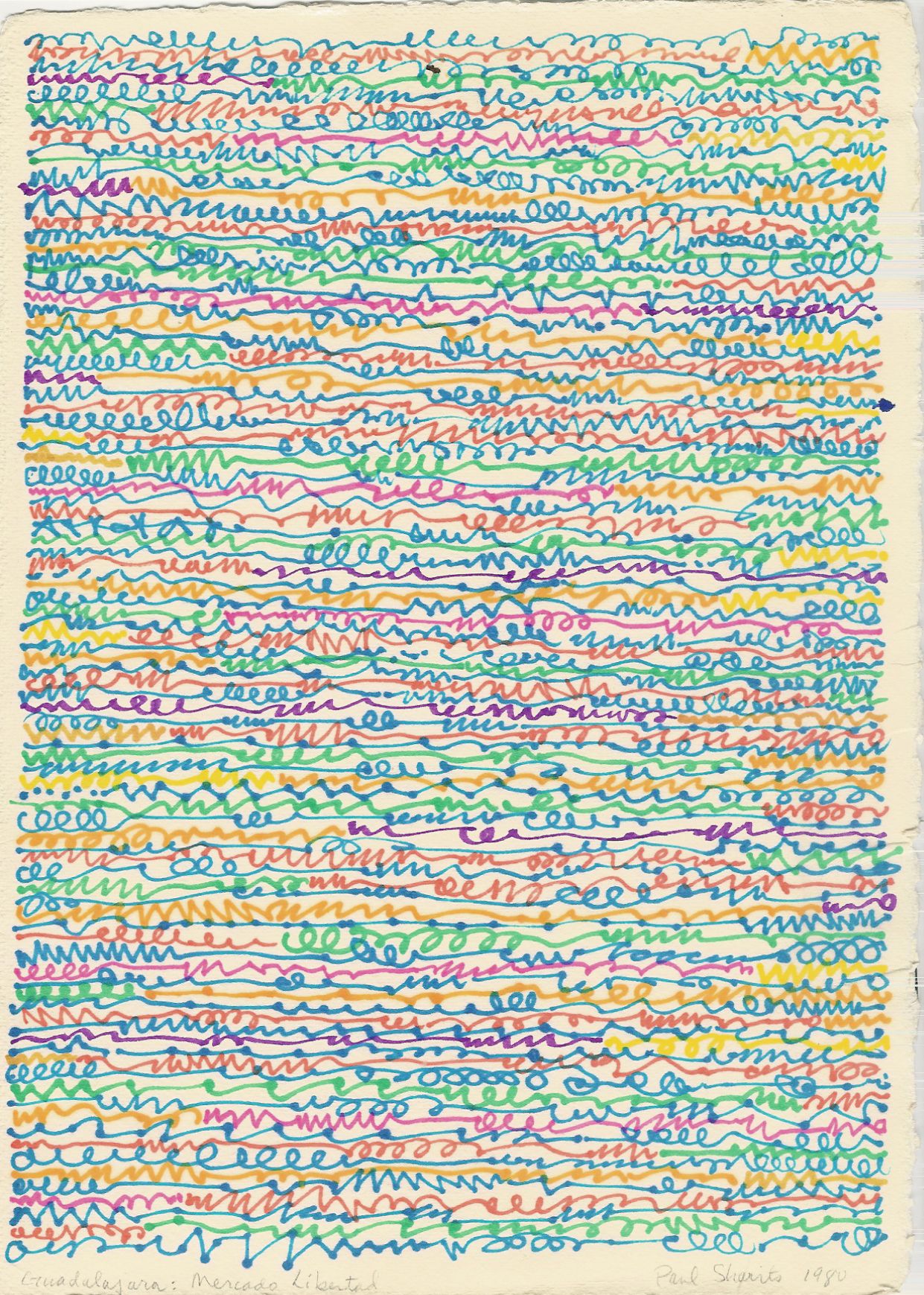Guadaljara: Mercado Libertad, 1980, colored feltpen on paper, 11 3/4 x 8 3/8 inches