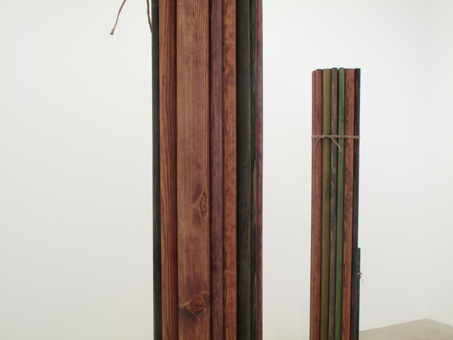 Bündel, 2009 (detail), wood, gouache, oil, twine, six parts, 74 7/8 x 107 x 37 inches (approx. overall)