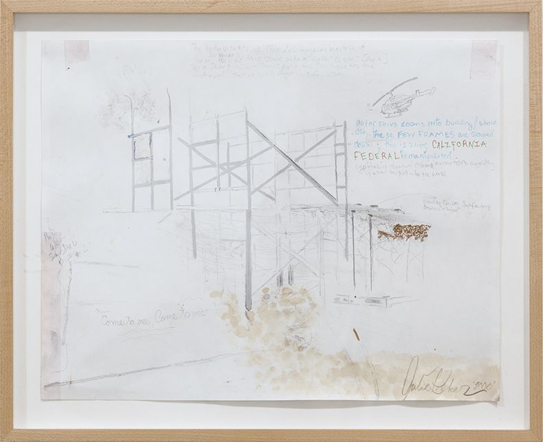 Julie Becker, Untitled (roller coaster scaffolding), 2000, Mixed media on paper, 11 x 14 inches