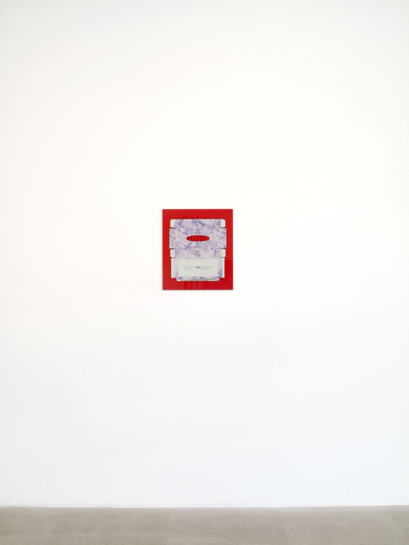 Hilton Addis Ababa Tissue, 2009, Plexiglas, printed cardboard, 18 x 15 3/4 inches, Installation view, Greene Naftali, New York, 2009
