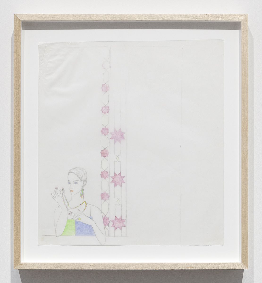 Katharina Wulff Untitled, 2015 Pencil, colored pencil on transparent paper Paper: 12 3/4 x 11 5/8 inches (32.4 x 29.5 cm) Frame: 16 x 14 1/2 x 1 3/8 inches (40.6 x 36.8 x 3.5 cm)