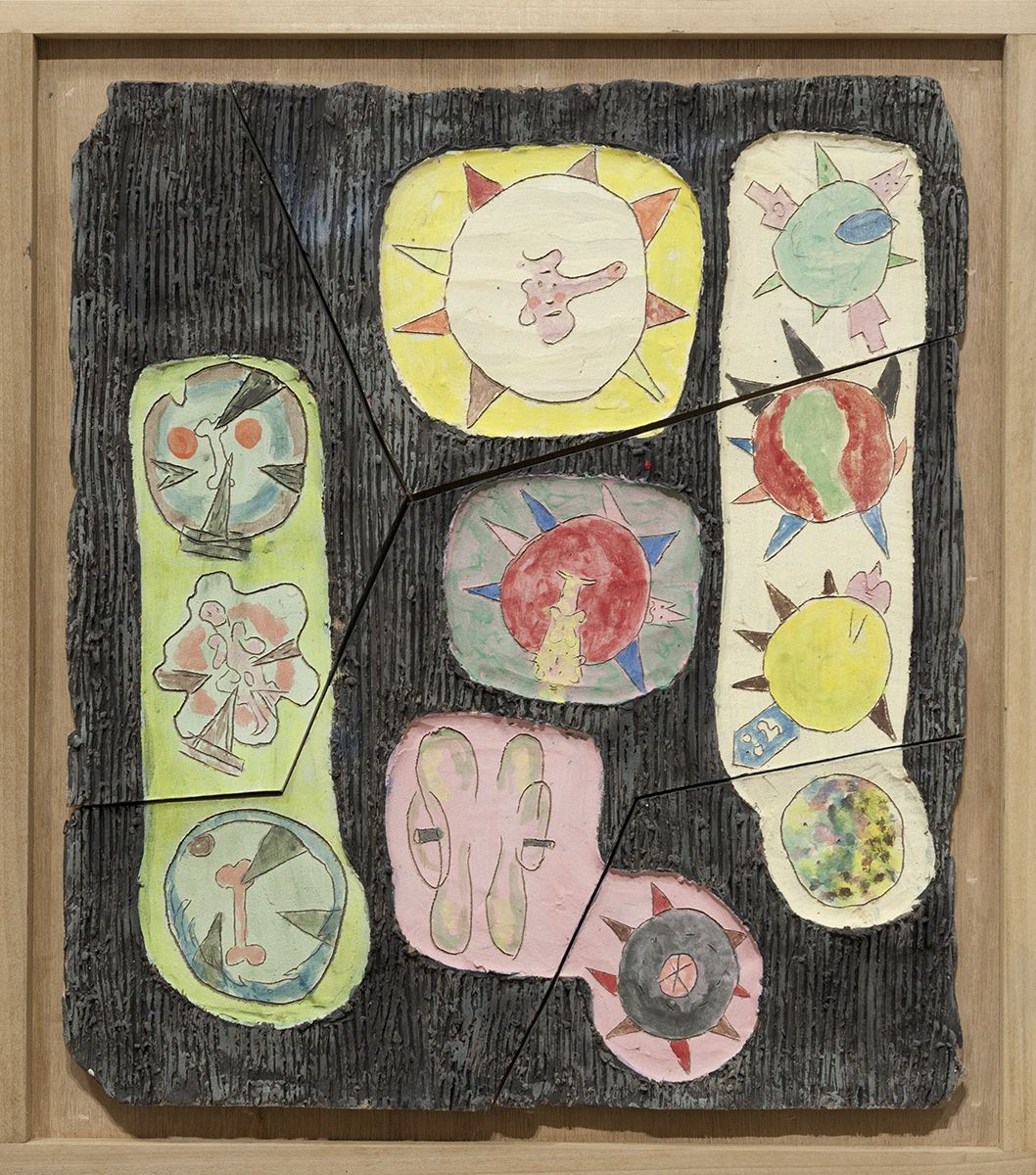 Richard Hawkins Norogachi Buttholes of the Sun - gray, 2016 Glazed ceramic in artist's frame 25 3/4 x 22 3/4 x 2 inches (65.4 x 57.8 x 5.1 cm)
