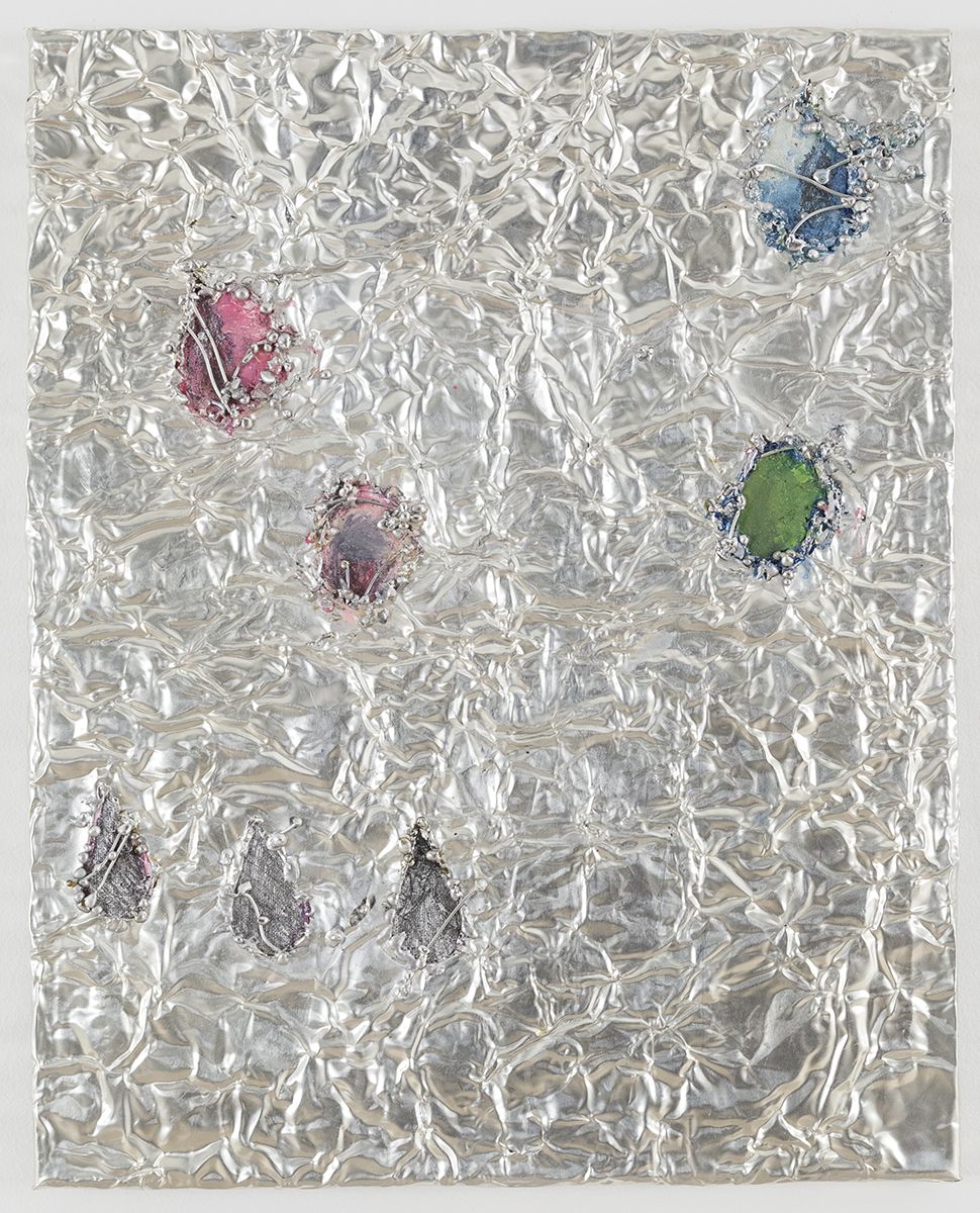 Josef Strau Facetiousness, 2018 Tin plate, tin wire, acrylic on canvas 20 x 16 x 1 inches (50.8 x 40.6 x 2.5 cm)
