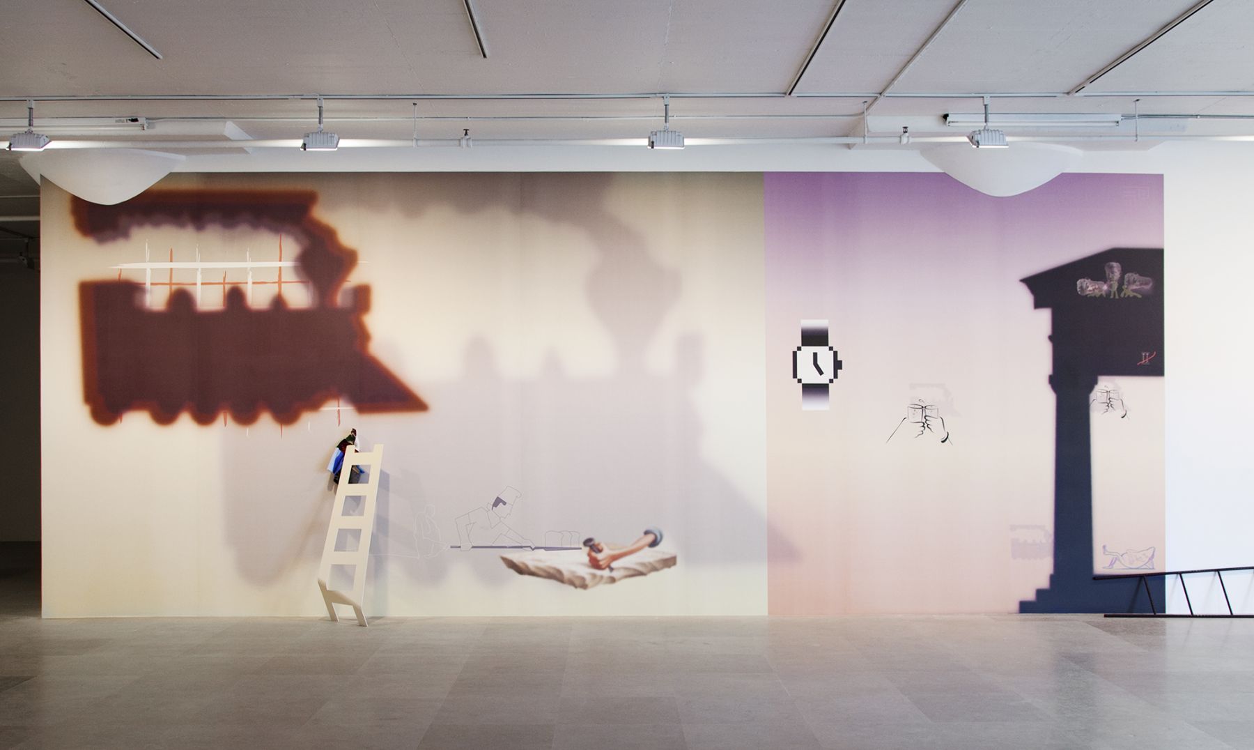 Helen Marten, Some Civic Shades (Highball Hi Rise), 2011, Digitally printed wallpaper from vector drawing, Dimensions variable, Installation view, Greene Naftali, 2011