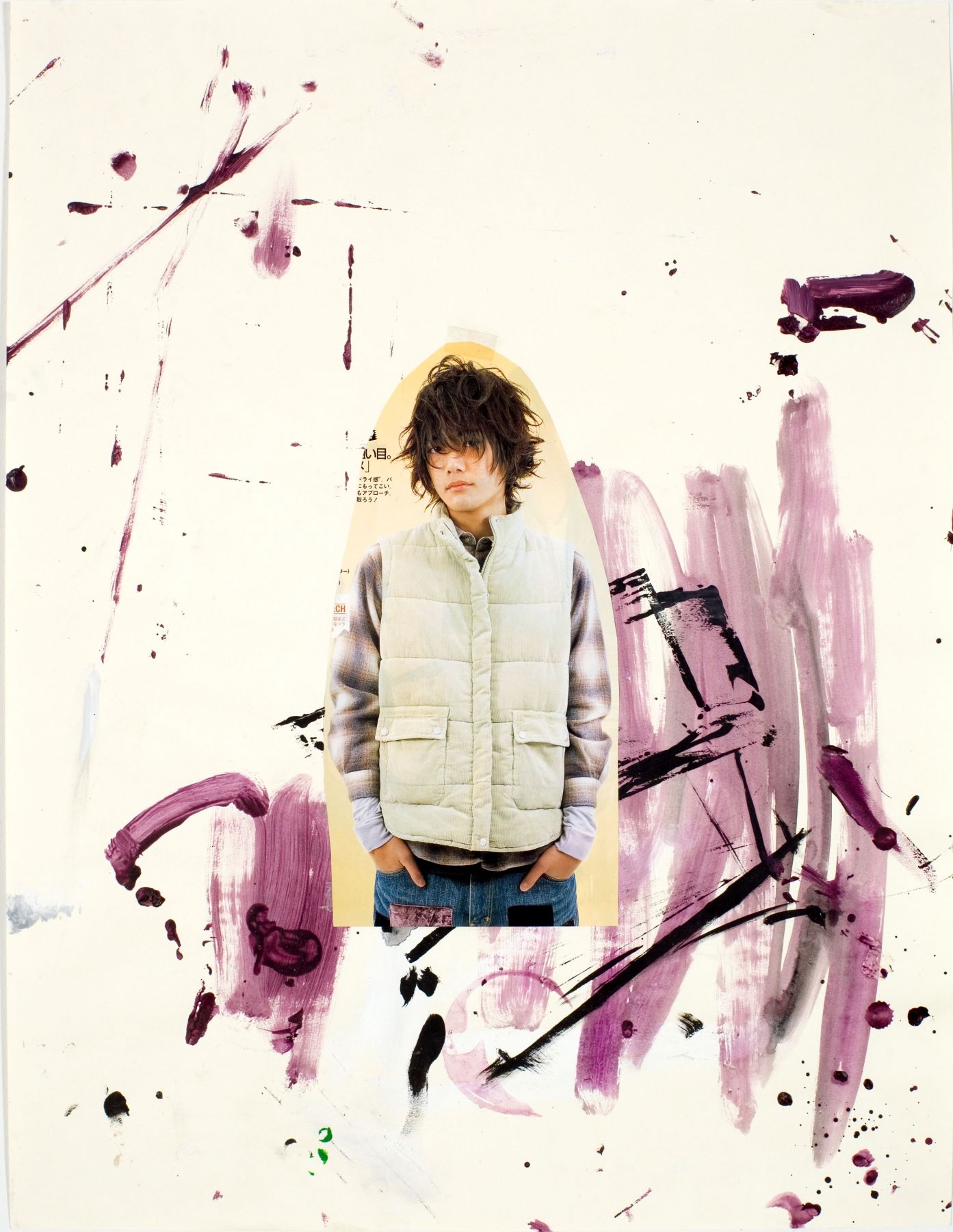 Loiterer 6, 2009, acrylic and collage on paper, 23 1/2 x 18 inches