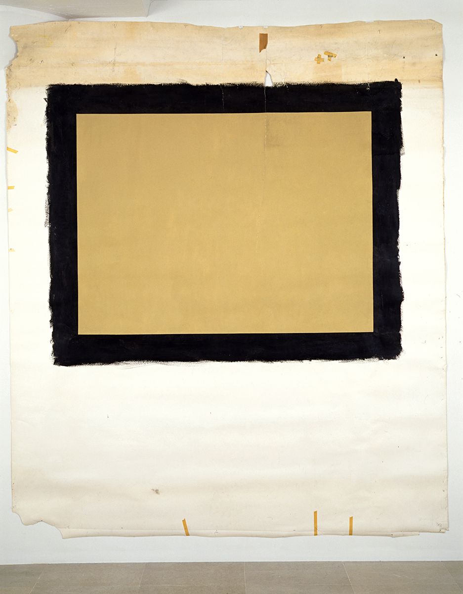 Tony Conrad Yellow Movie 4/3/73, 1973 Emulsion: Honey beige low lustre enamel, water base, tinted midtone base Base: Studio white seamless paper 126 1/2 x 107 inches