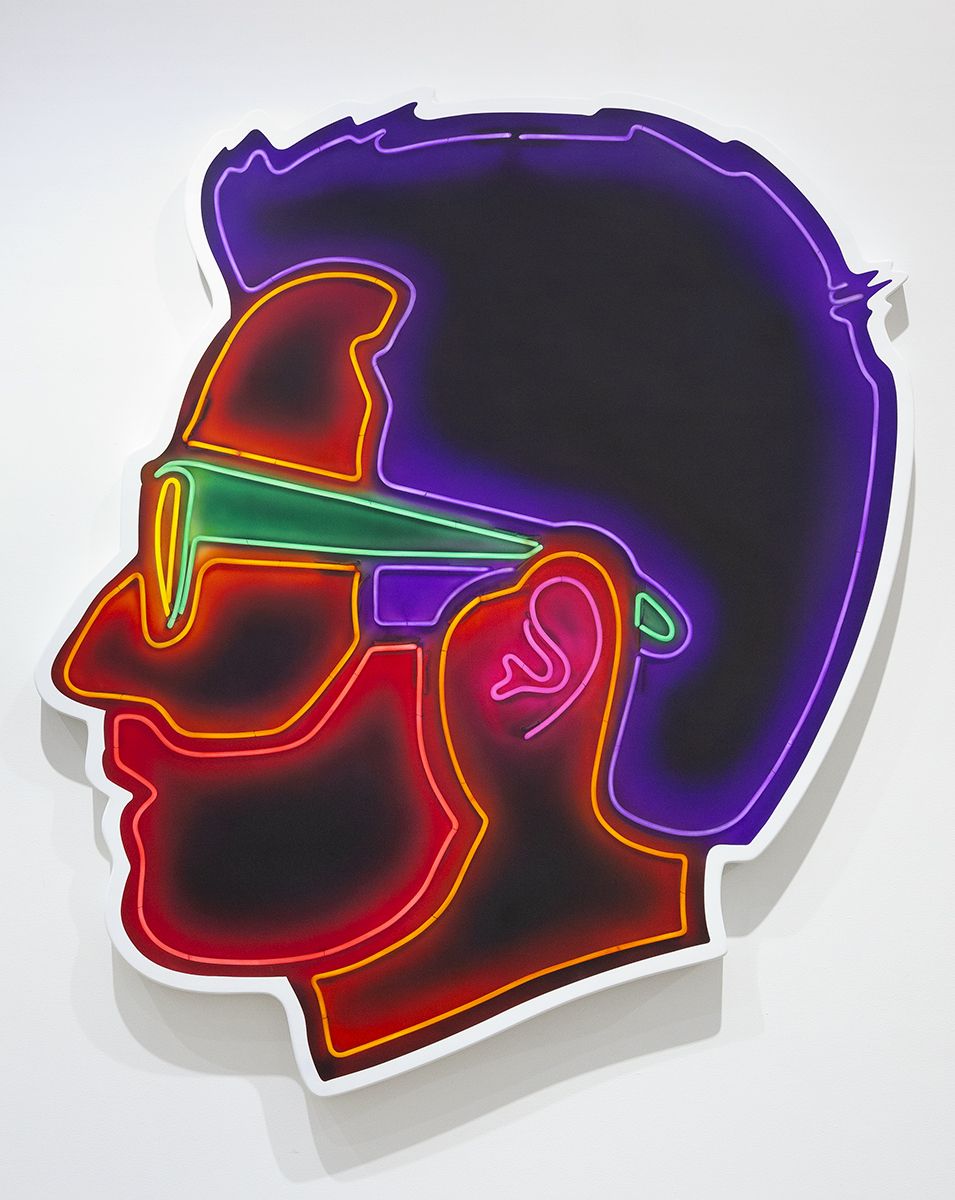 Alex Israel Self-Portrait (Neon), 2018 Acrylic and bondo on fiberglass 96 x 84 x 4 inches (243.8 x 213.4 x 10.2 cm)