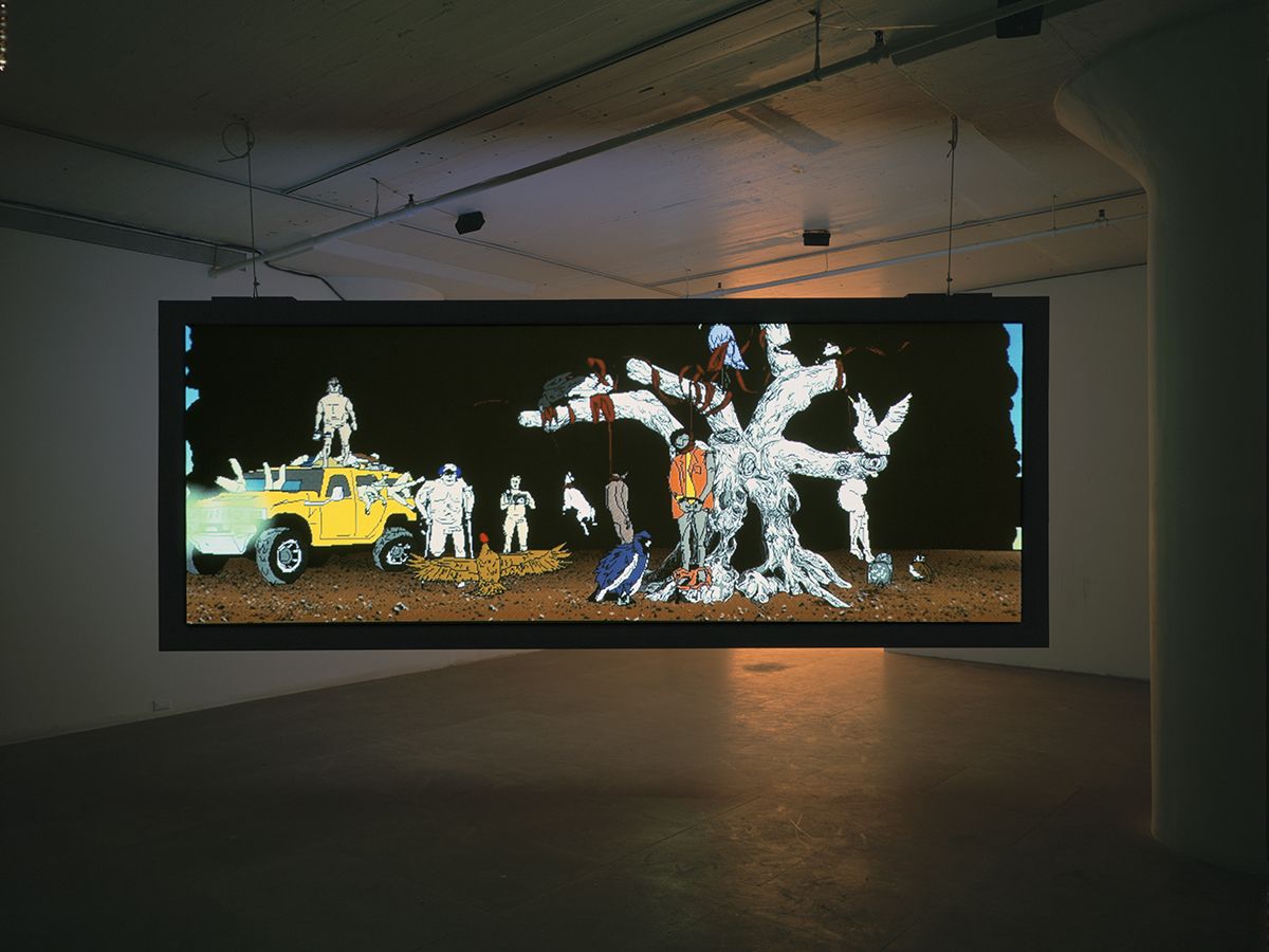 My birds... trash... the future., 2004, two channel digital projection installation, Installation view, Greene Naftali, New York, 2004