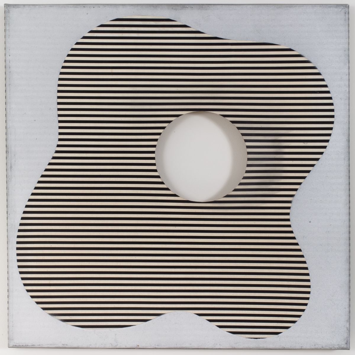Konrad Lueg, Untitled (Gemusterte Plastikfolie, Streifen), 1966, Plastic film on wood, 19 3/4 x 19 5/8