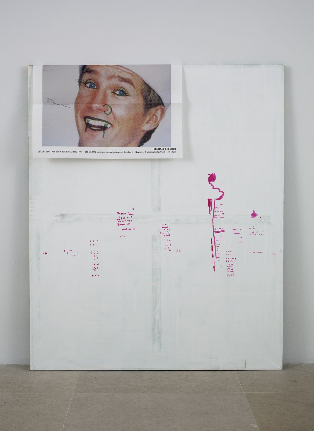 Michael Krebber Silverscreen (the New Yorker), 2003 acrylic emulsion on fabric, paper 48 x 40 inches (121.9 x 101.6 cm)