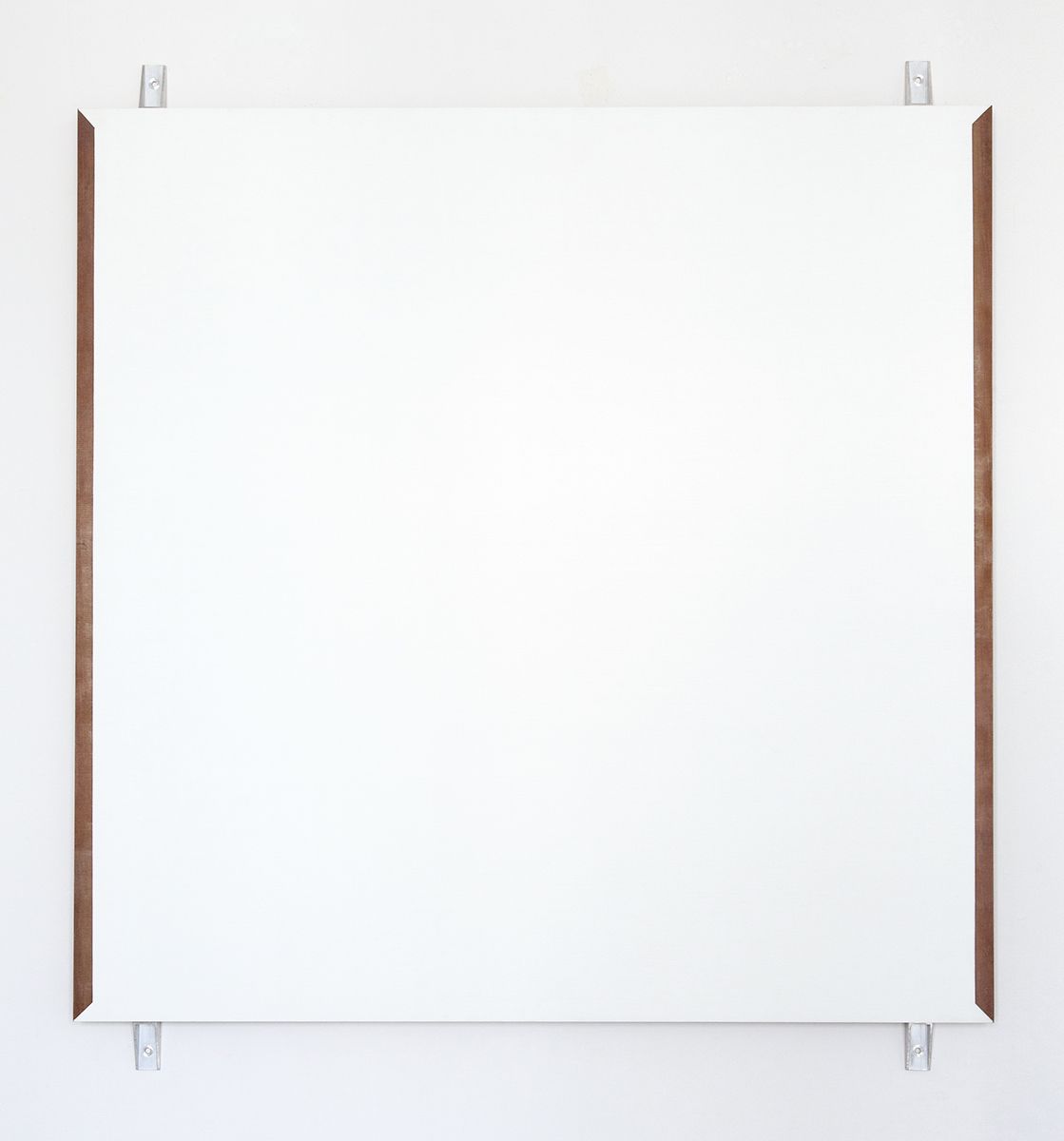 Robert Ryman Container, 1985, Oil on fiberglass with redwood, aluminum fasteners & bolts, 53 x 47 inches (134.6 x 119.4 cm)