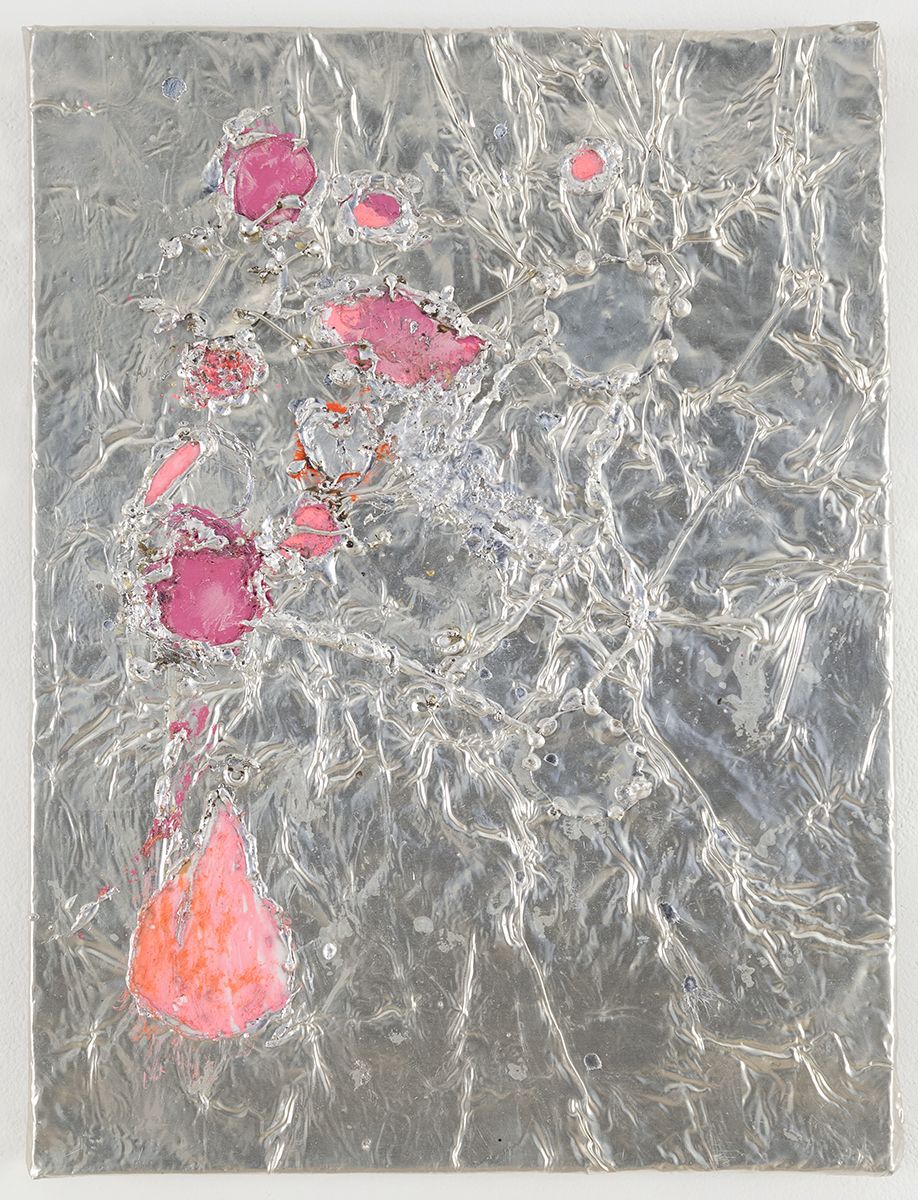 Josef Strau Dissemination, 2018 Tin plate, tin wire, acrylic on canvas 16 1/4 x 12 1/4 x 1 1/4 inches (41.3 x 31.1 x 3.2 cm)