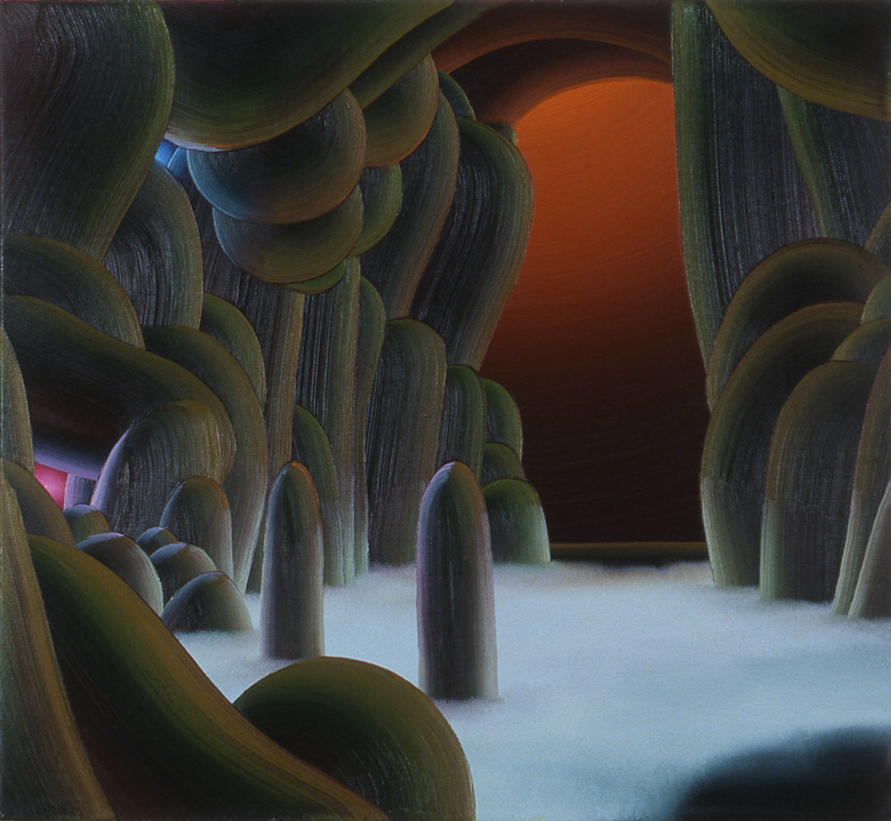 Christian Ward, Cave with Blue Mist & Orange Light, 2003, Oil on canvas, 24 x 26 inches