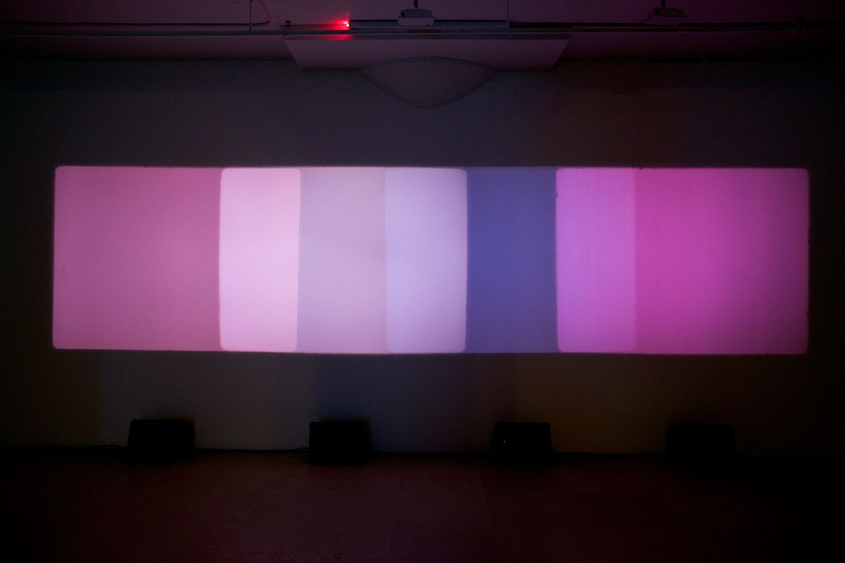 Paul Sharits, Shutter Interface, 1975, 4-screen 16mm loop projection with 4 separate soundtracks, color, Indefinite duration