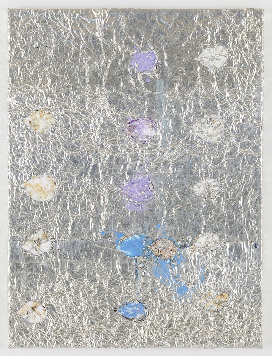 Josef Strau Vice, 2018. Tin plate, tin wire, acrylic on canvas 24 1/4 x 18 x 1 inches (61.6 x 45.7 x 2.5 cm)