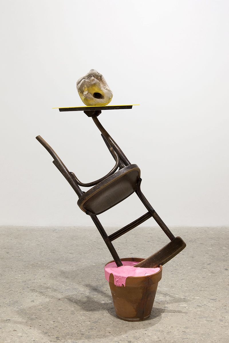 Gelatin New York Golem, 2017 Clay pot, acrystal, wood, plexiglass, glazed ceramic 55 1/2 x 33 7/8 x 27 5/8 inches (141 x 86 x 70 cm)