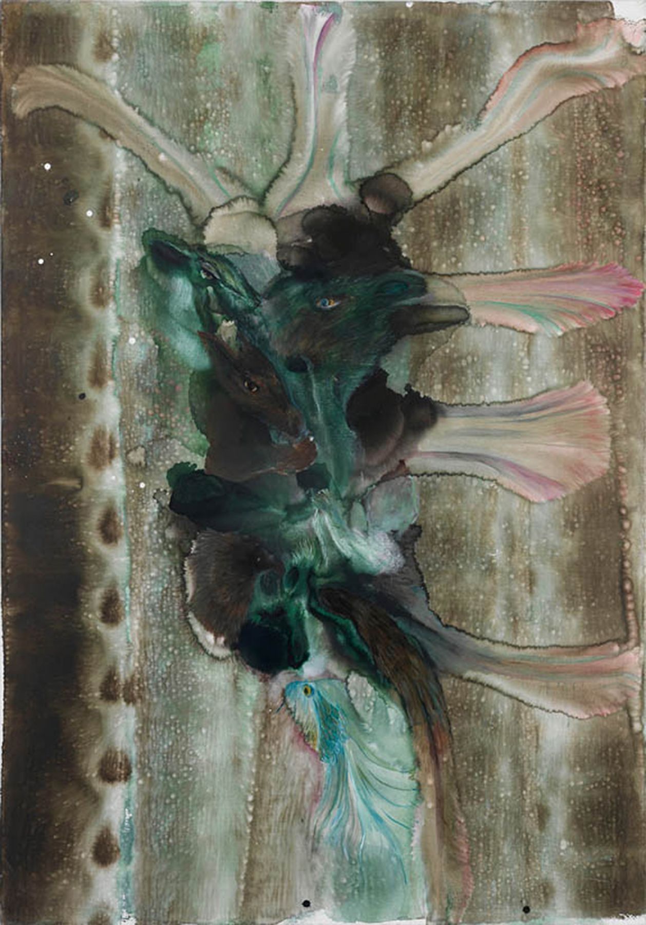 Ohne Titel, 2011, Watercolor, ink, pastel, oil, and acrylic on canvas, 78 3/4 x 55 1/4 inches