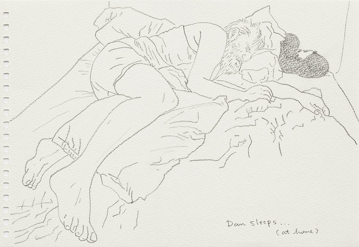 Mieko Meguro Dan Sleeps...(At Home), 2016 Graphite on paper Image: 6 3/8 x 9 7/8 inches (16.5 x 25.1 cm) Frame: 9 1/2 x 12 1/2 x 1 1/8 inches (24.1 x 31.7 x 3.0 cm)