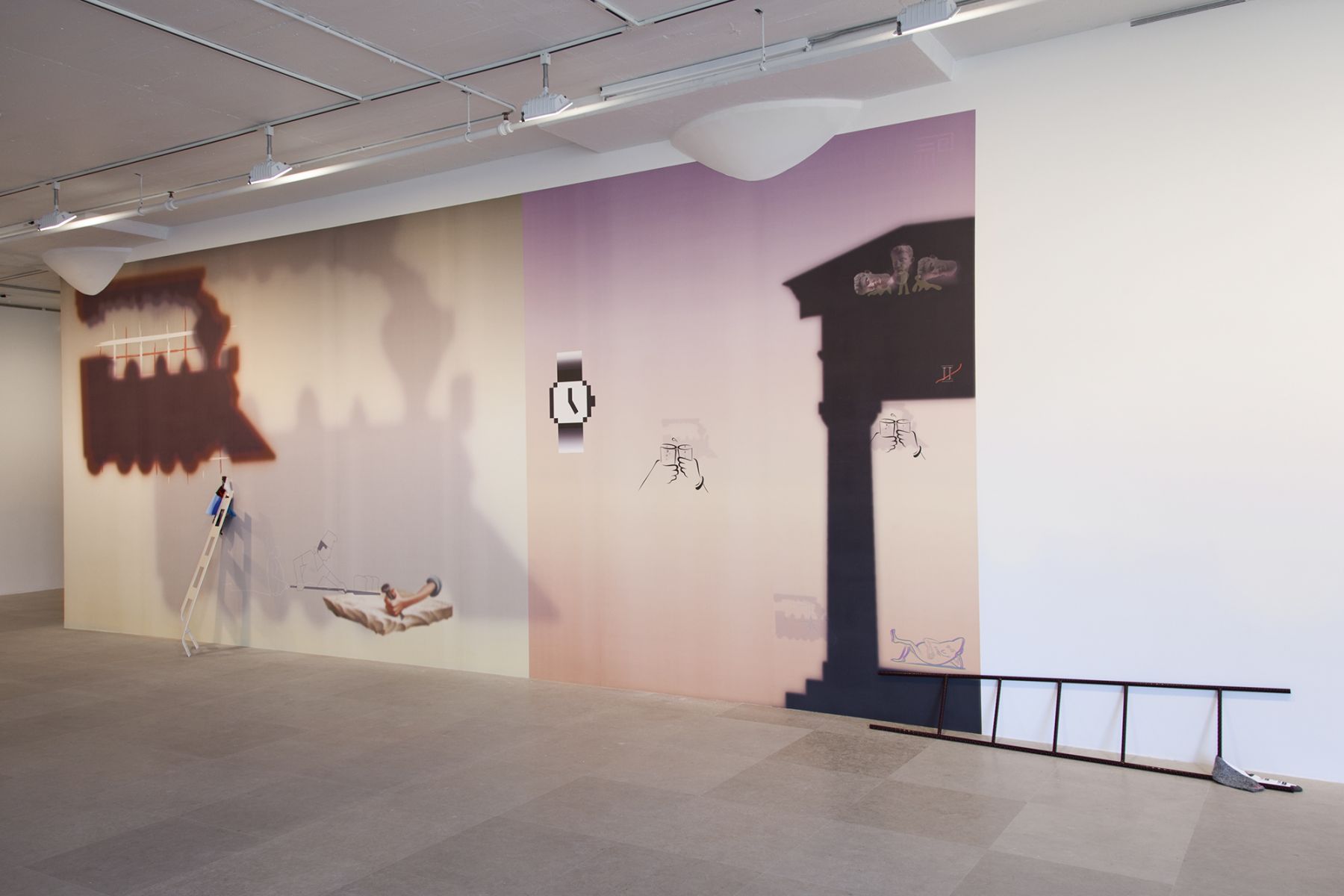 Helen Marten, Some Civic Shades (Highball Hi Rise), 2011, Digitally printed wallpaper from vector drawing, Dimensions variable, Installation view, Greene Naftali, 2011