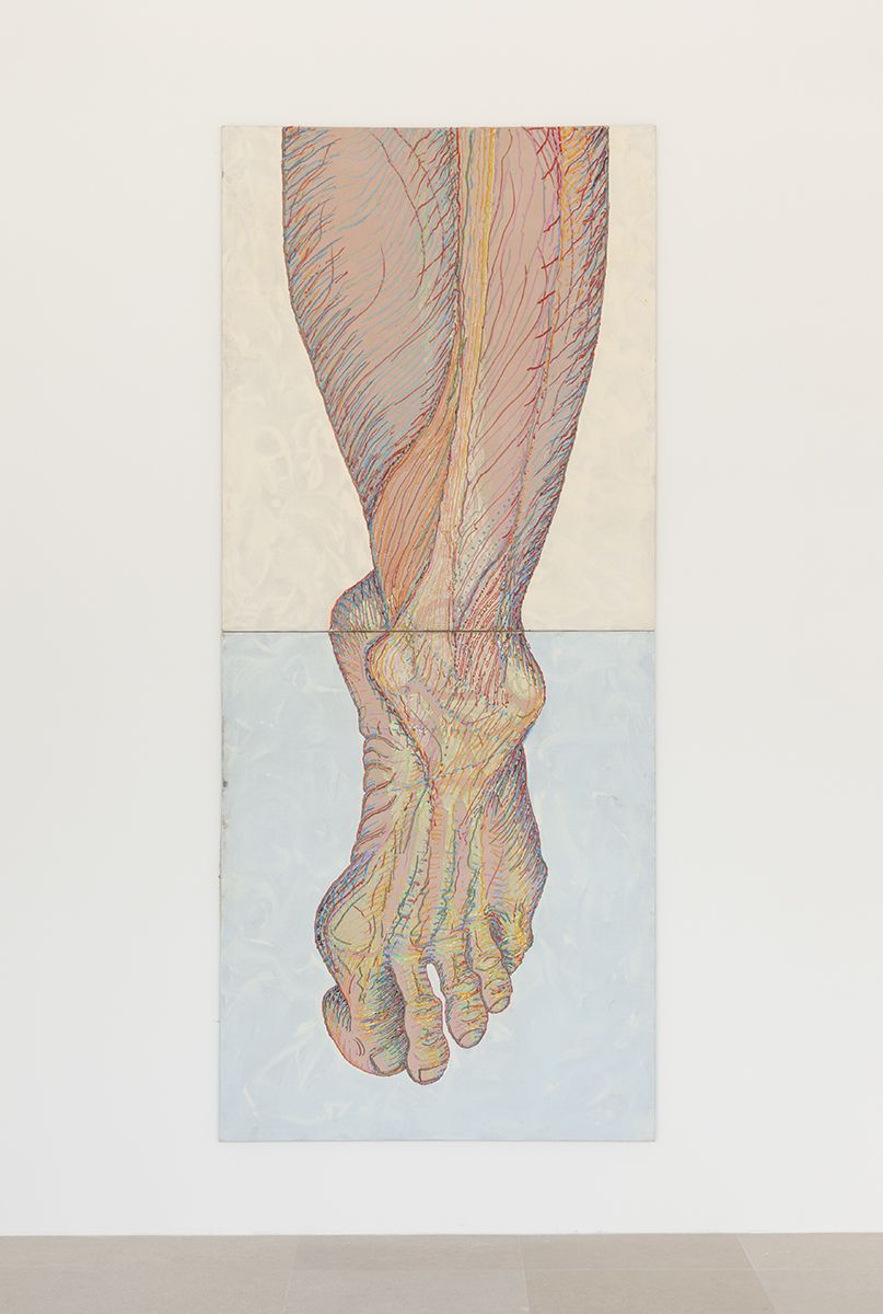 Paul Sharits Left Foot, 1982 Acrylic on canvas Overall: 112 x 48 inches (284.5 x 121.9 cm) Each: 56 x 48 inches (142.2 x 121.9 cm)