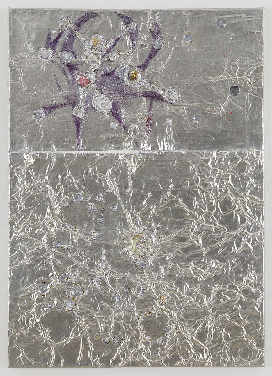 Josef Strau Mischief, 2018 Tin plate, tin wire, acrylic, ballpoint pen on canvas 28 1/4 x 20 x 1 inches (71.8 x 50.8 x 2.5 cm)