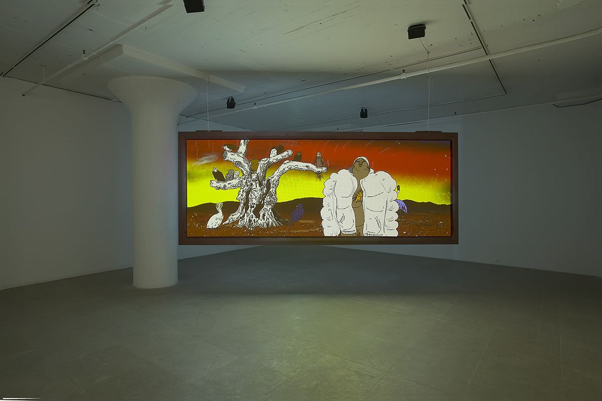 My birds... trash... the future., 2004, two channel digital projection installation, Installation view, Greene Naftali, New York, 2004