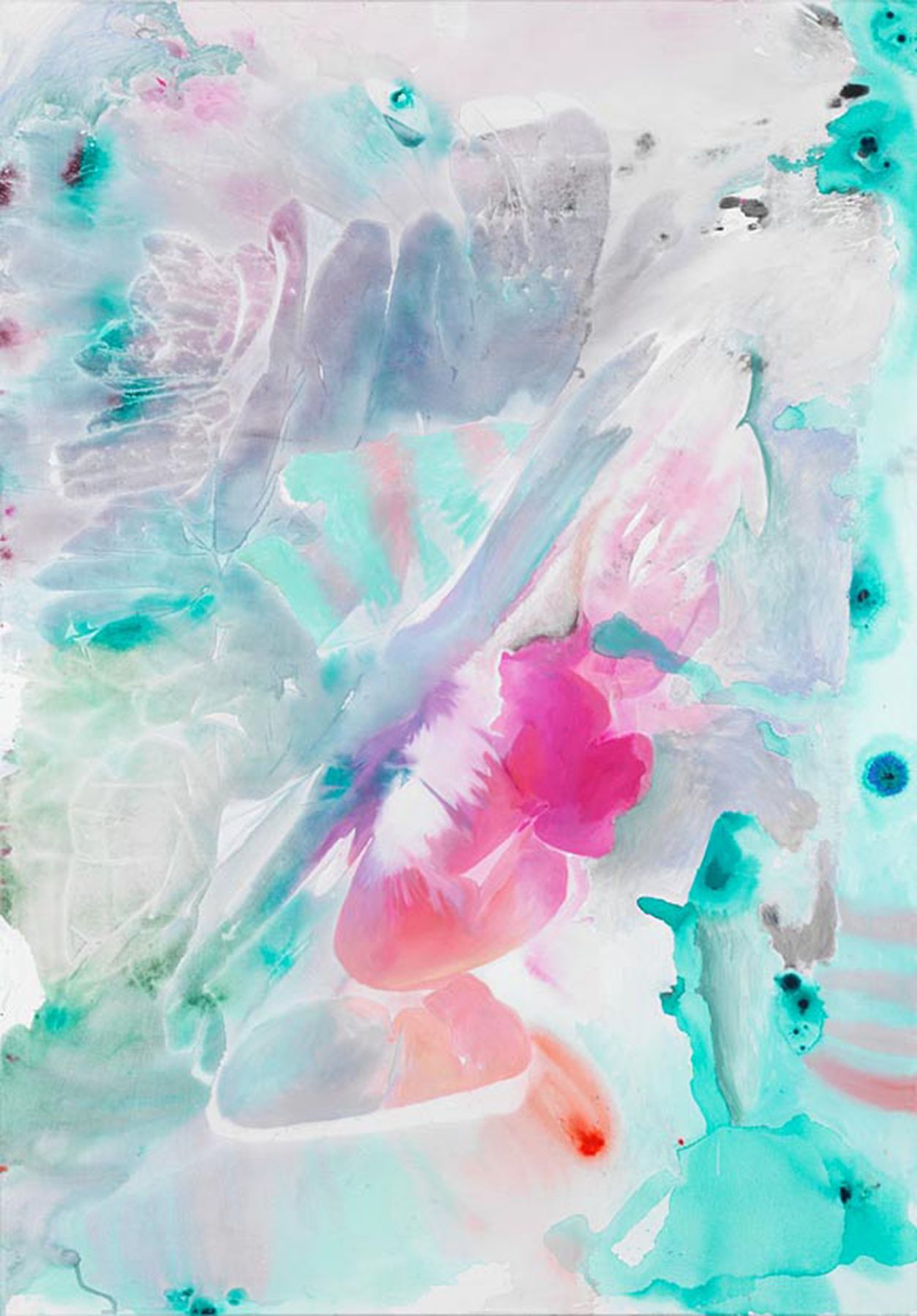 Ohne Titel, 2011, Watercolor, ink, pastel, oil, and acrylic on canvas, 78 3/4 x 55 1/4 inches