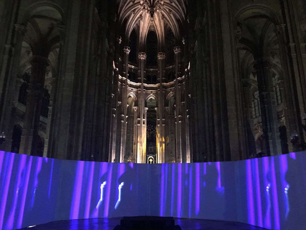 Installation view, White Night, Lutz Bacher and Anri Sala, Saint Eustache Church, Paris, 2017