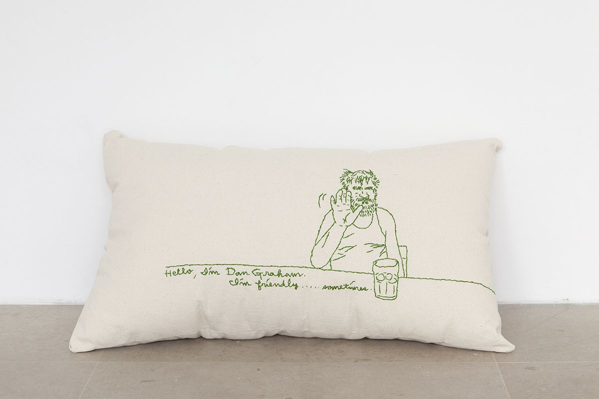 Mieko Meguro Hello, I'm Dan Graham. I'm Friendly... Sometimes. , 2016 Cotton canvas, thread and polyester stuffing 27 x 15 x 8 inches (68.6 x 38.1 x 20.3 cm)