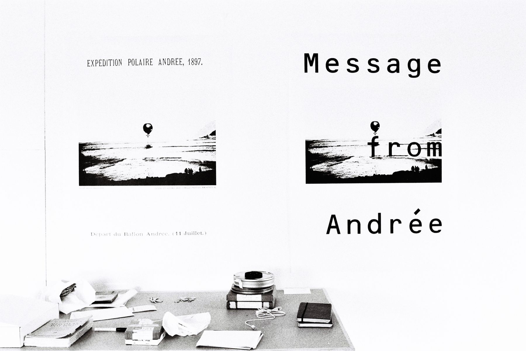 Message from Andrée, 2005, 16mm film loop, posters, text, dimensions variable