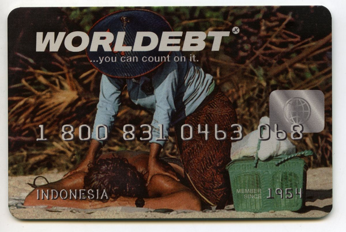 John Knight Worldebt, 1994 Lithography on aluminum 165 parts, 3 1/8 x 5 1/8 inches (8 x 13 cm) each