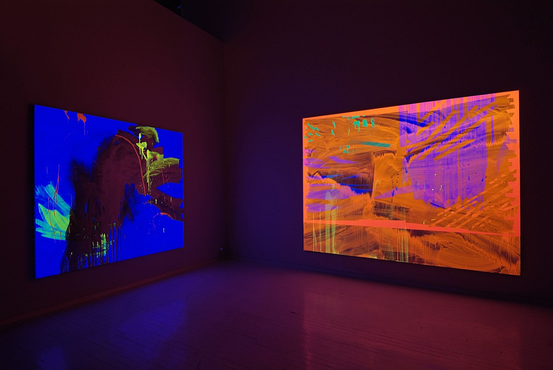 Installation view, Black Light Paintings NyeHaus, New York, 2005