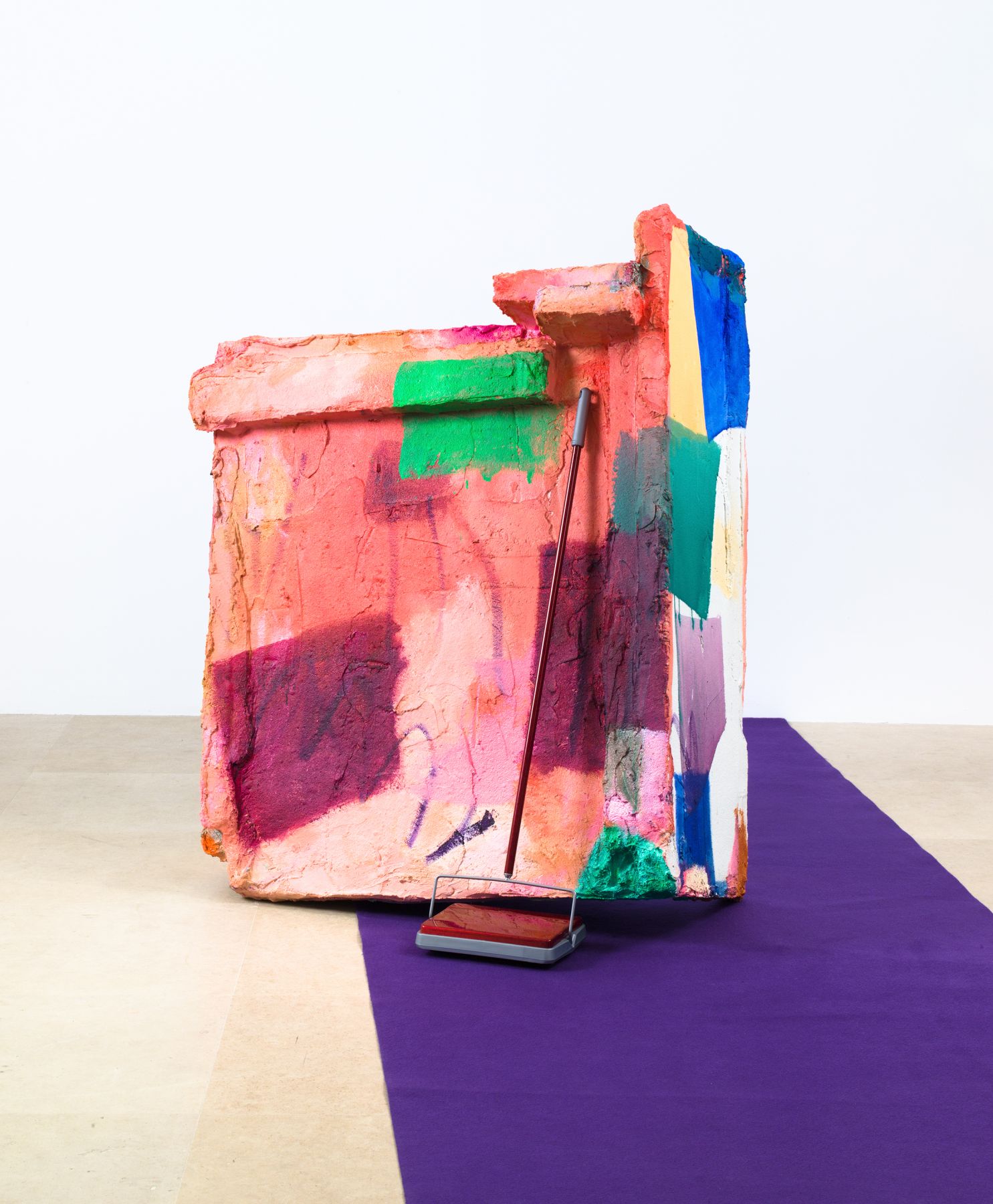 Rachel Harrison The Death of Ironing, 2012 Polystyrene, cement, acrylic, carpet sweeper, and purple runway carpet Dimensions Variable 55 x 47 x 32 inches (Sculptural Element) 139.7 x 119.4 x 81.3 cm