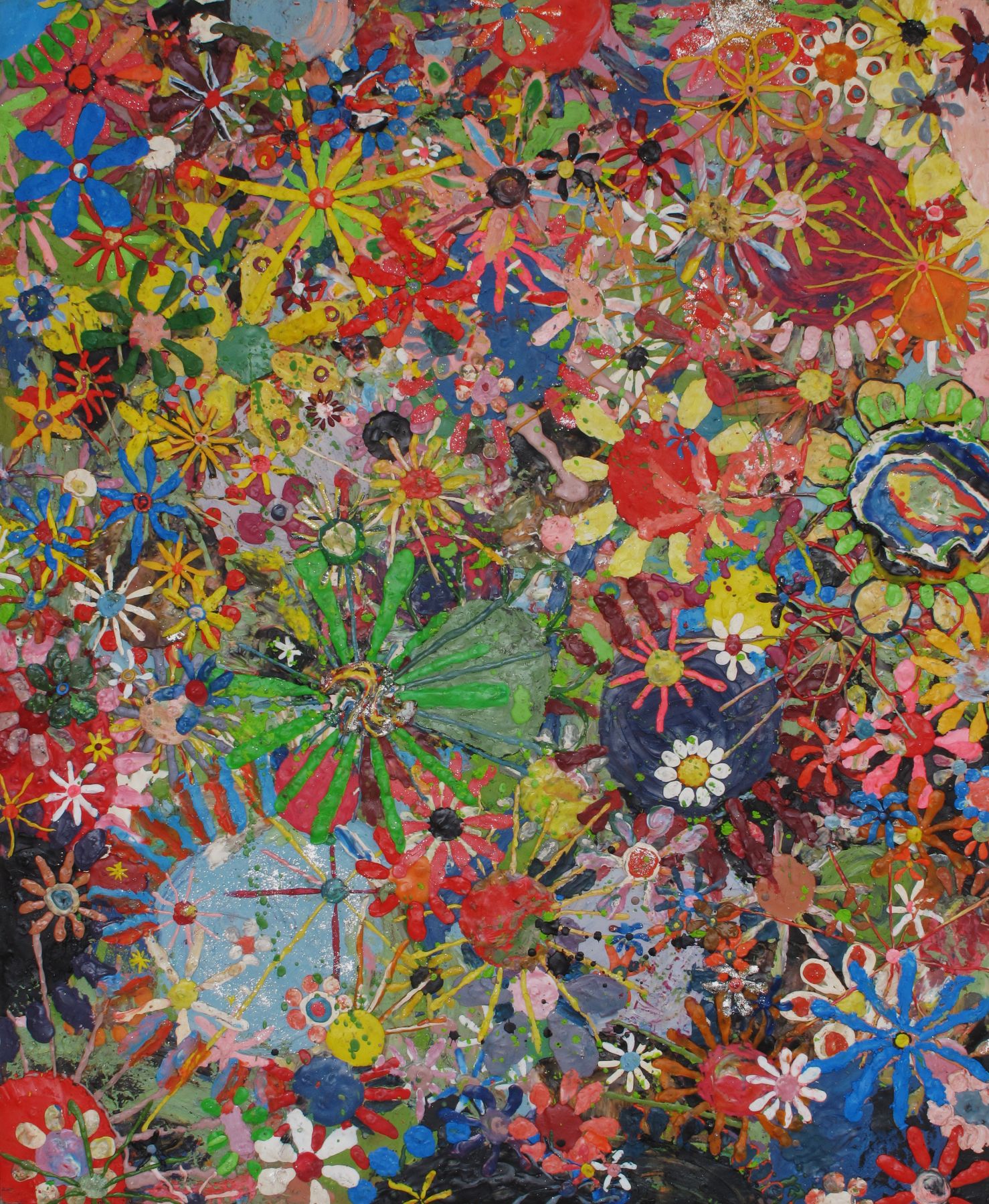 Flower painting, 2009, plasticine on wood panel, 49 1/2 x 40 1/2 x 3/4 inches