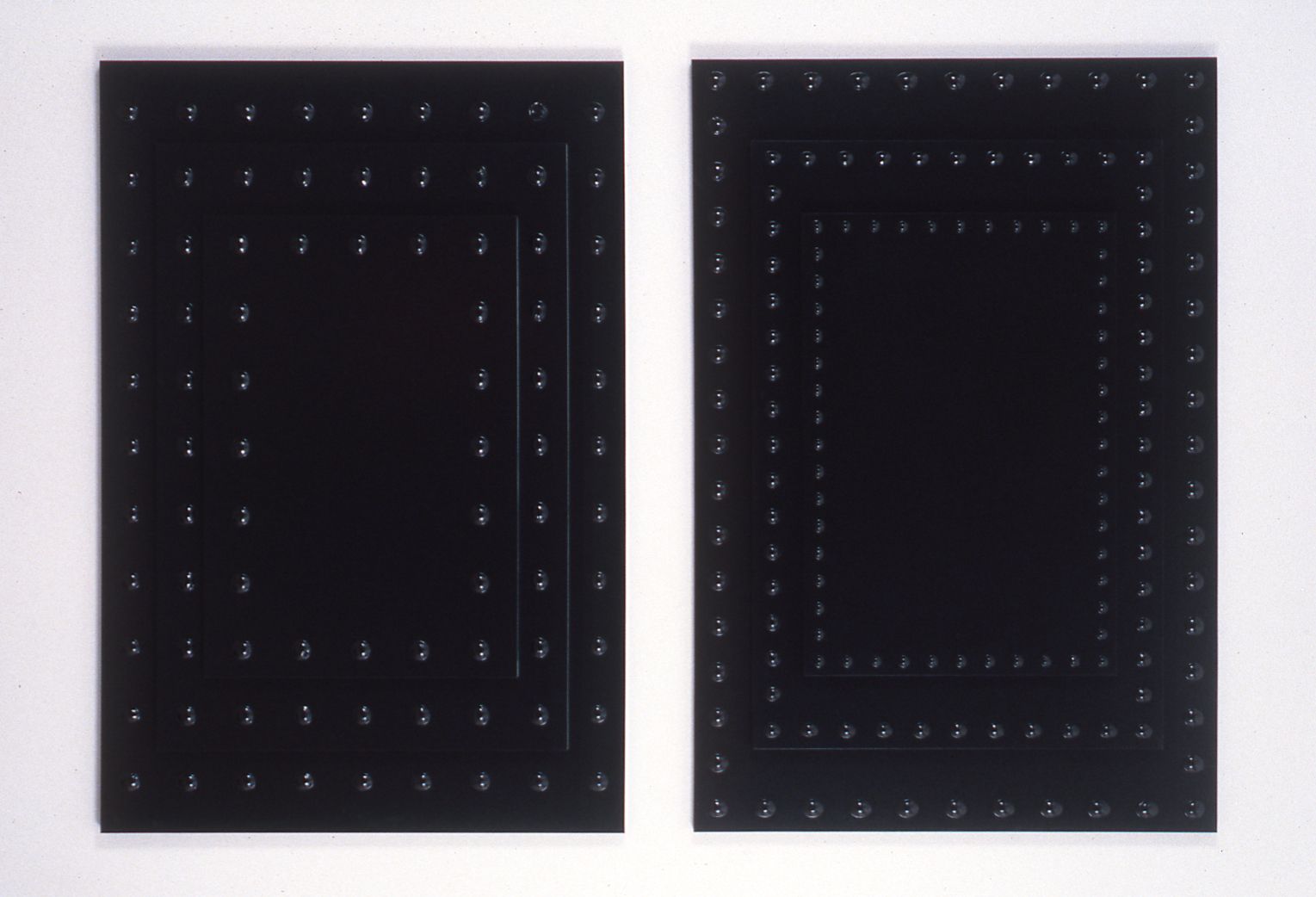 John Frankland, JOHNS 1, JOHNS 2, 1995 plastic and wood, 2 panels 46 x 62 inches
