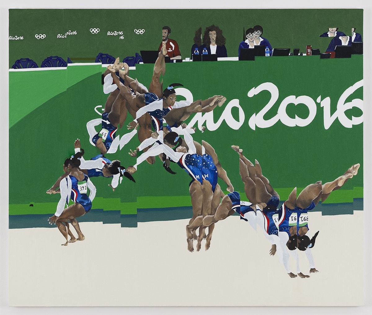 Jeanette Mundt Born Athlete American: Simone Biles II, 2017 Oil and glitter on canvas 42 x 50 inches (106.7 x 127 cm)