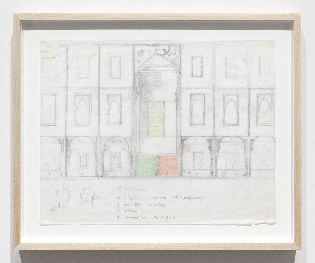 Katharina Wulff Untitled, 2014 Pencil, colored pencil on transparent paper Paper: 11 5/8 x 16 13/16 inches (29.5 x 42.7 cm) Frame: 14 x 17 x 1 3/8 inches (35.6 x 43.2 x 3.5 cm)