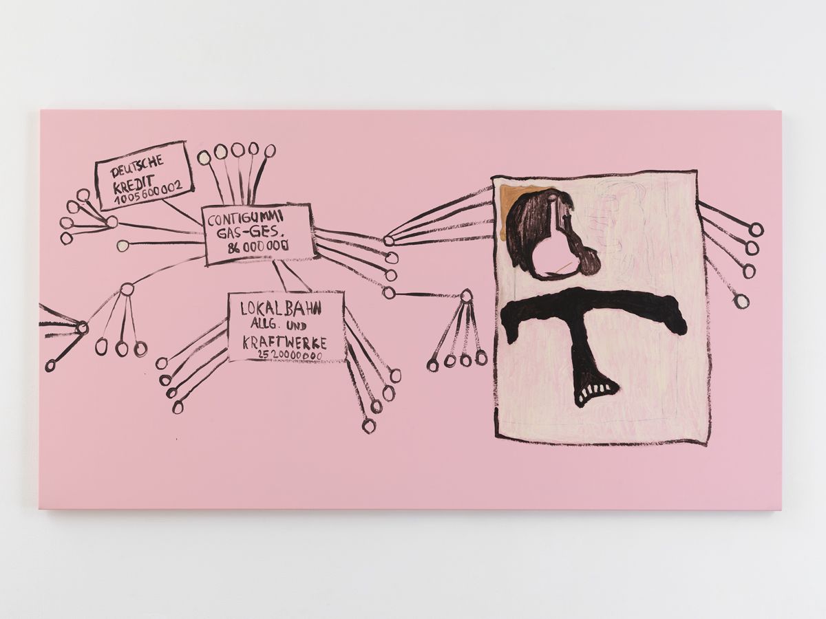 Michaela Eichwald, Untitled, 2019, Acrylic, graphite, glassmarker, varnish on polyurethane fabric, 51 x 98 1/2 inches (130 x 250 cm)